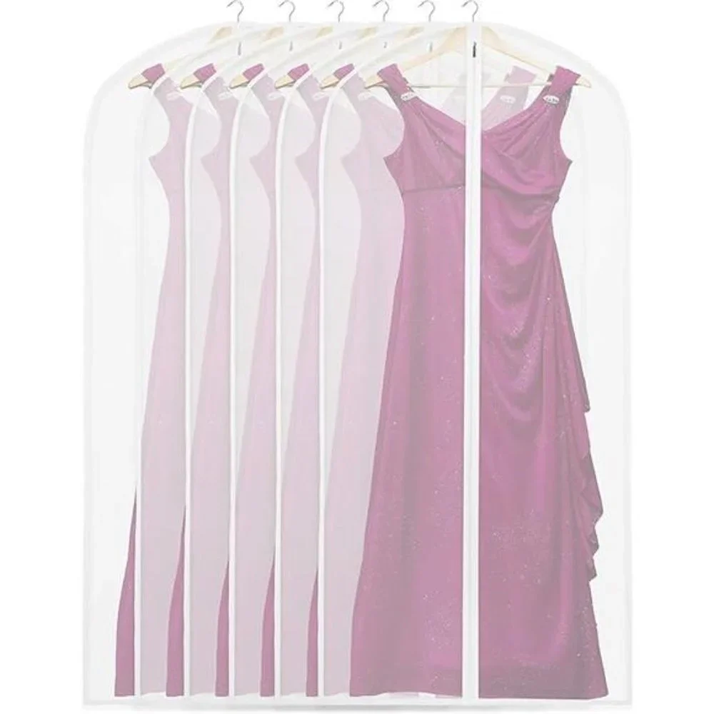 6 Pack - 60-Inch Translucent Garment Bags with Zipper for Suits,Dresses,Costumes